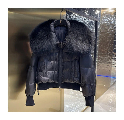 Real Raccoon Fur Collar Short Female Parkas Thick Warm Down Coat