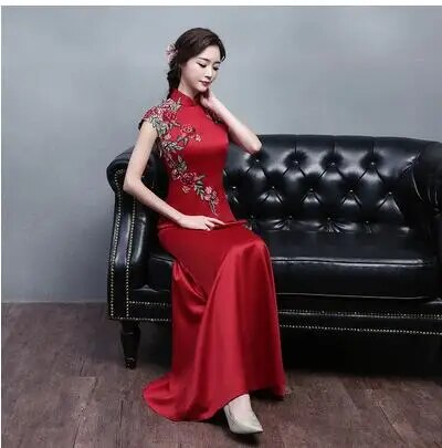 Cheongsam Evening Dress Banquet Embroidery Vintage