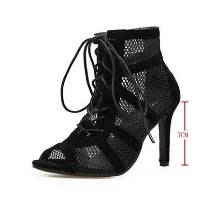 High Heels Mesh Cross-tied Peep Toe Ankle Strap Shoes 7cm &