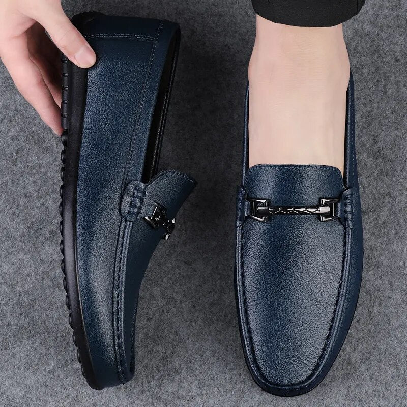 Soft Leather Loafers For Men Easy Slip On Flat Casual Shoes