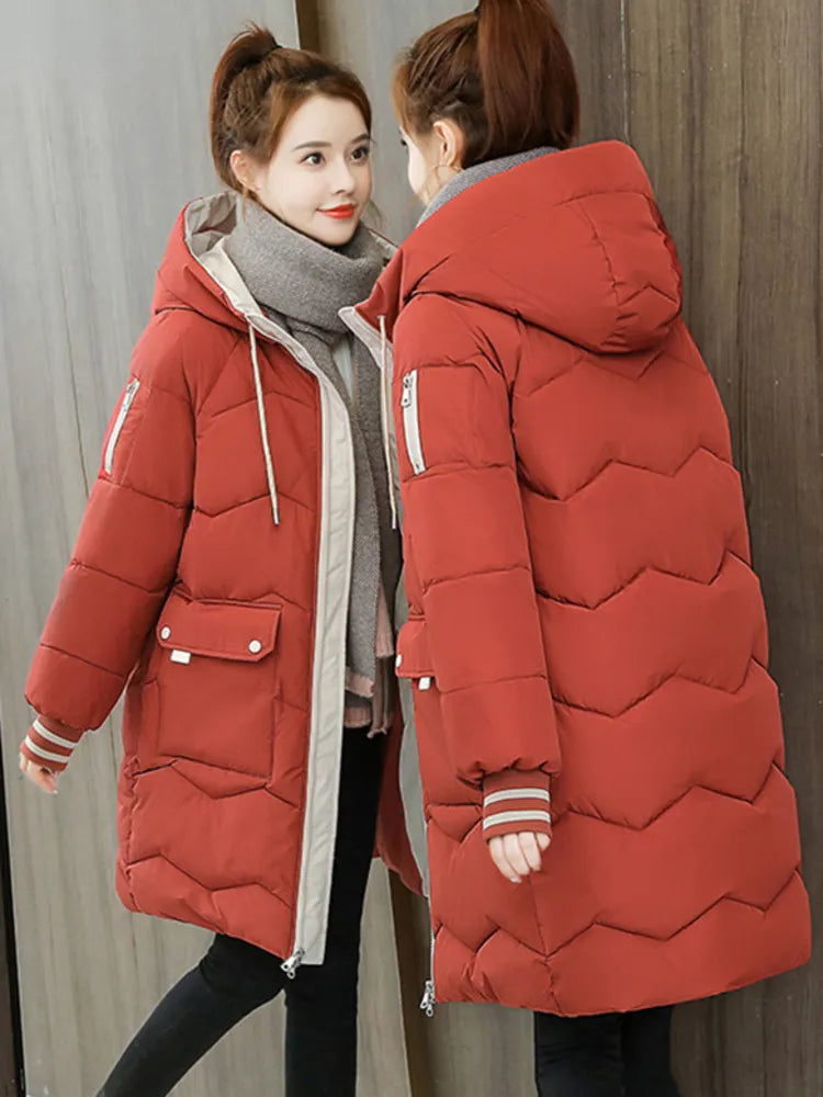 Women Long Cotton Hooded Thick Warm Jacket Windproof Coat