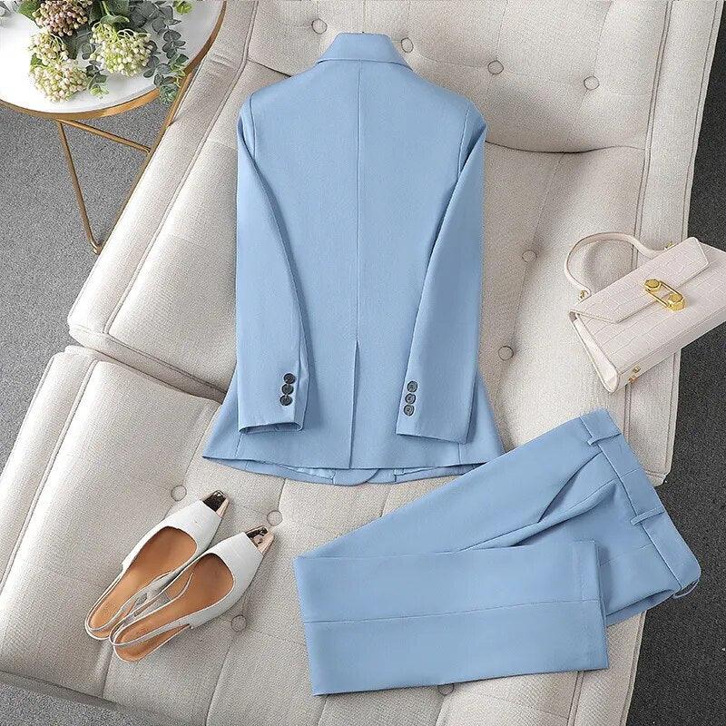 Blue Suits for Fashion Long Sleeve Blazer Chic High Waisted Pants