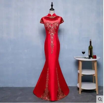 Fishtail Cheongsam Burgundy Embroidered