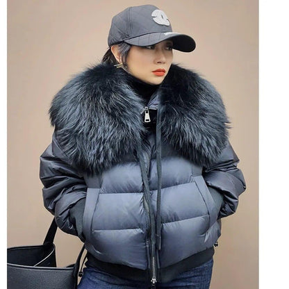 Real Raccoon Fur Collar Short Female Parkas Thick Warm Down Coat