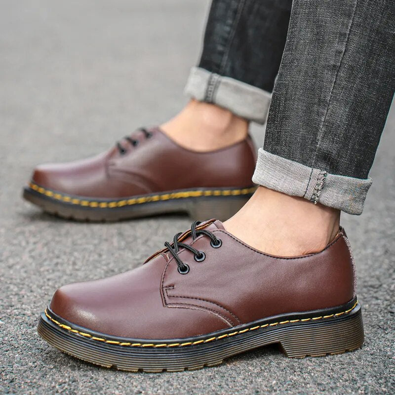 Thick Translucent Bottom Leather Casual Lace Up Men Shoes