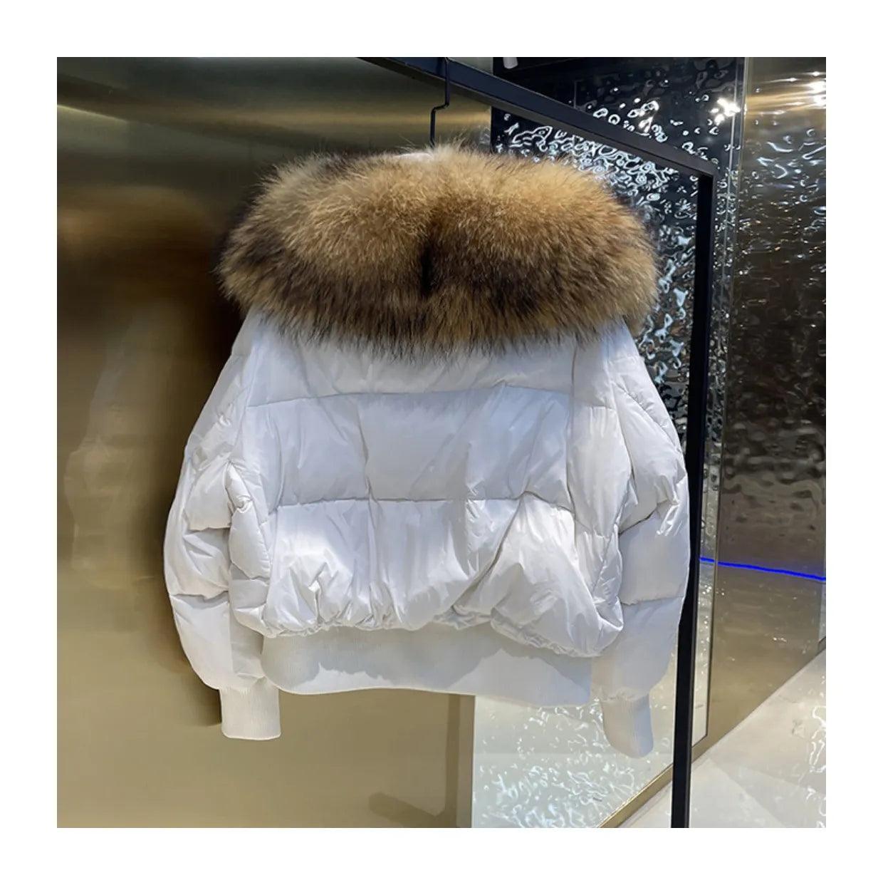 Real Raccoon Fur Collar Short Female Parkas Thick Warm Down Coat