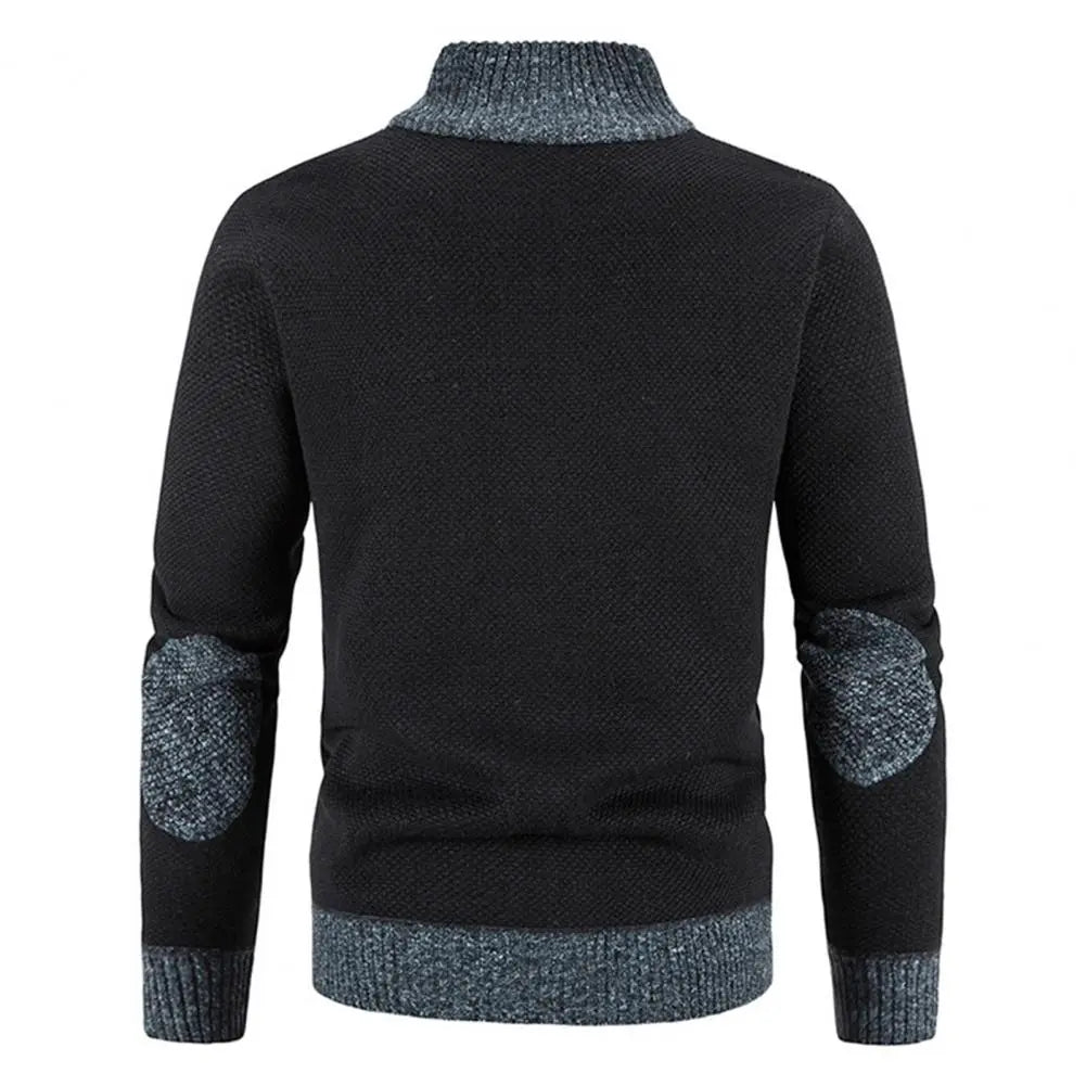 Men Cardigan Knit Patchwork Breathable Thick Long Sleeves