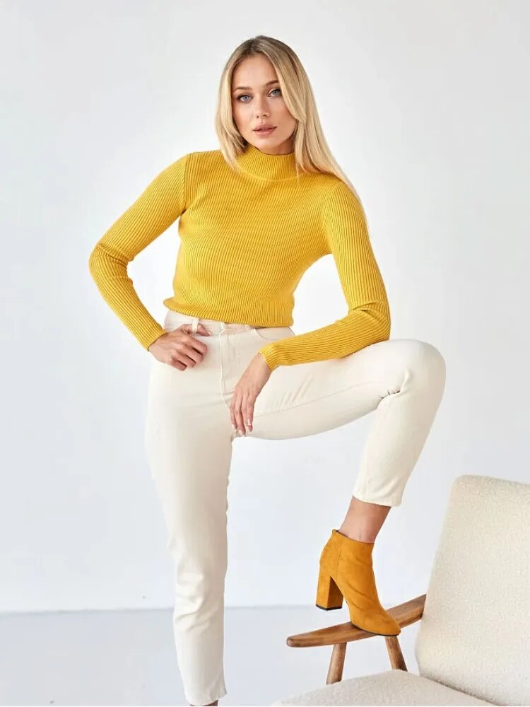 Short Turtleneck Sweaters Slim Pullover Knitted Soft Warm