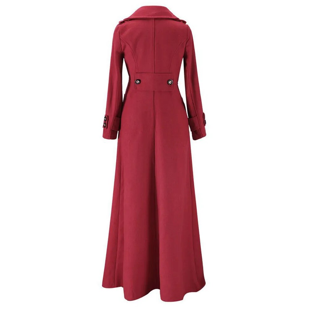 Long Wool Coat Winter Slim Elegant One Button Windbreaker