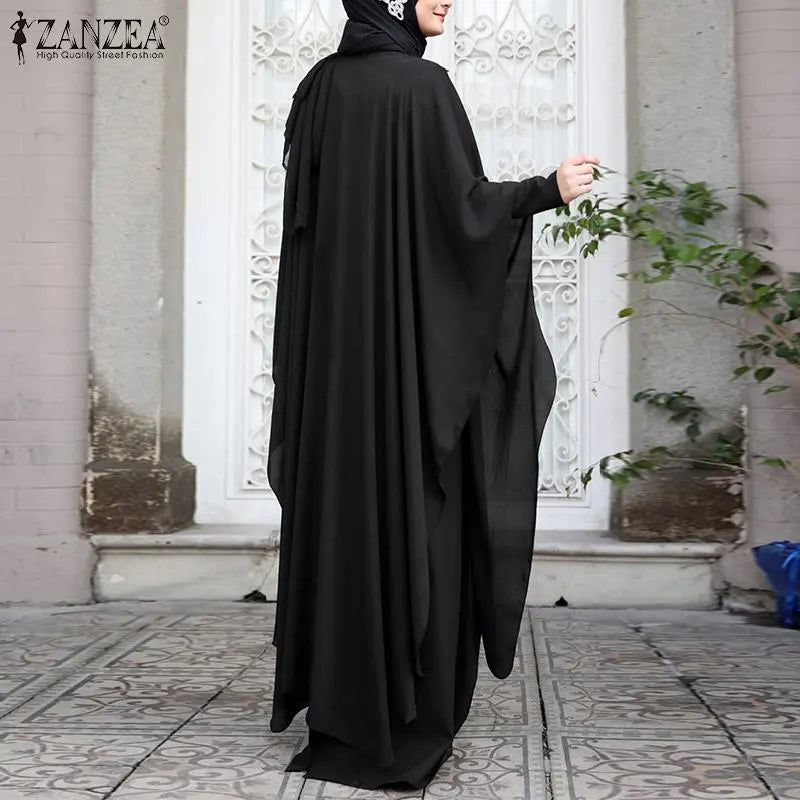 Long Abaya and Hijab 2pcs Long Sleeve Kaftan Dress