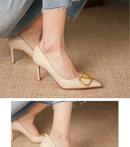 6cm Heels Heart Front Button Ankle Strap Pointy Toe