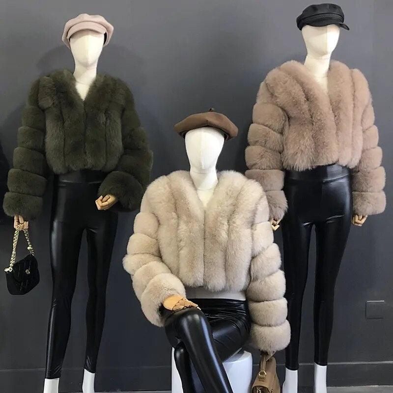 Fox Fur Jacket Short Style Clothing Full Length Sleeve Coat