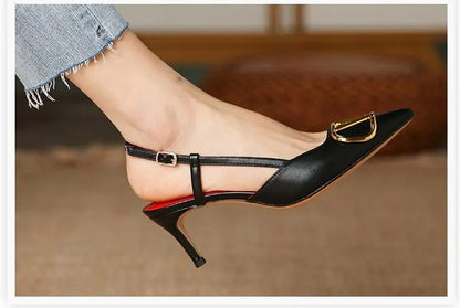 6cm Heels Heart Front Button Ankle Strap Pointy Toe