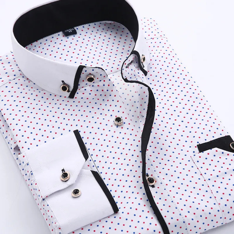 Men Dress Shirt Long Sleeve Slim Fit Button Down Collar Big