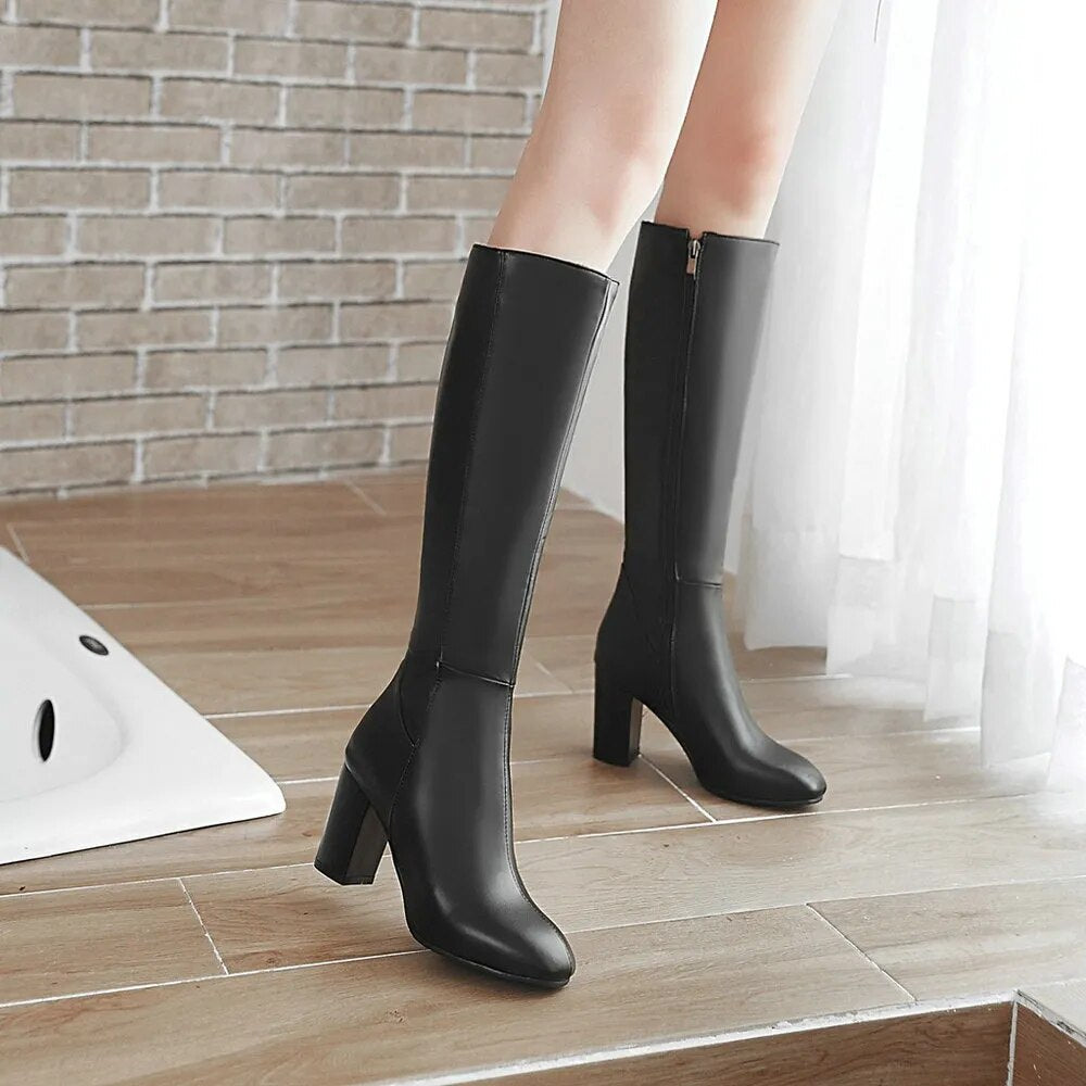 Women Classic High Knee Zipper Boots