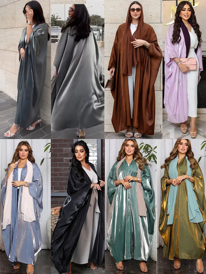 Stunning Modest Moroccan Style Casual Open Abaya Silk Satin