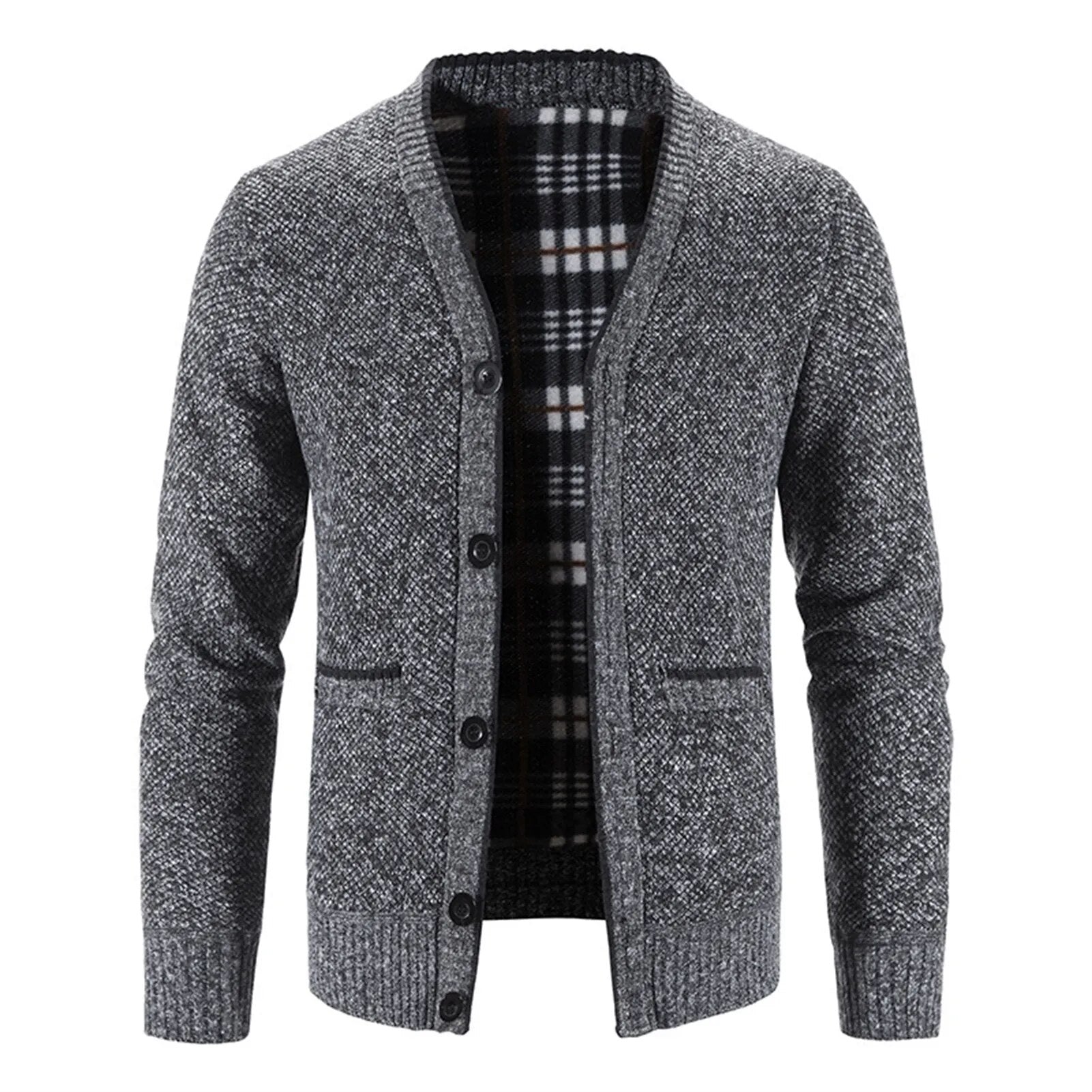 Men Cardigan Knit Patchwork Breathable Thick Long Sleeves