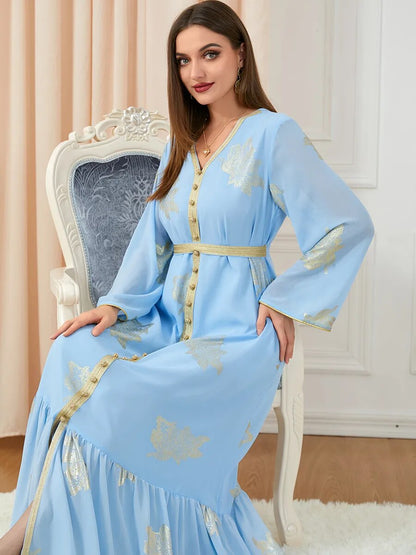 Moroccan Style Abaya With Belt Kaftan Split Hem