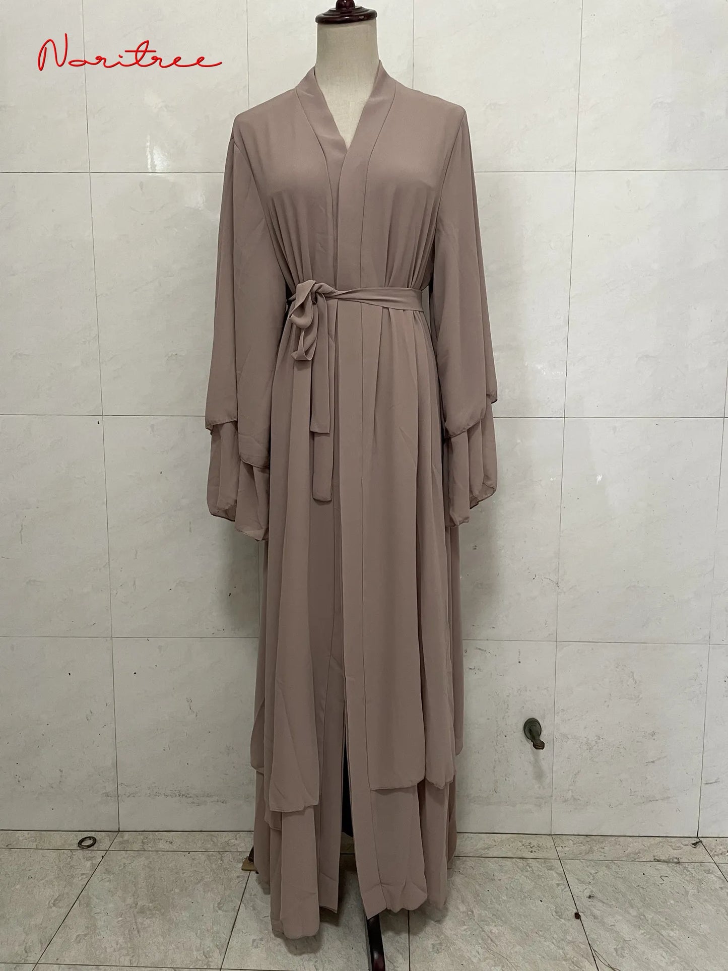 Chiffon Abaya Casual With Belt and Scarf