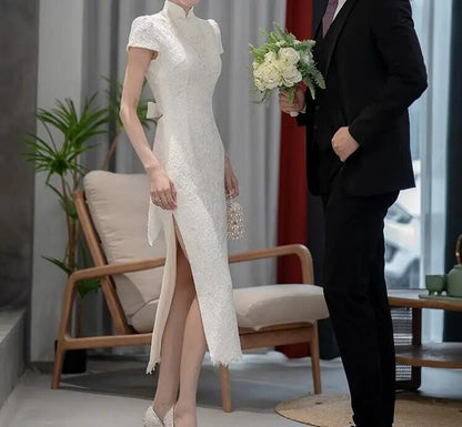 Wedding White Lace Qipao Dress