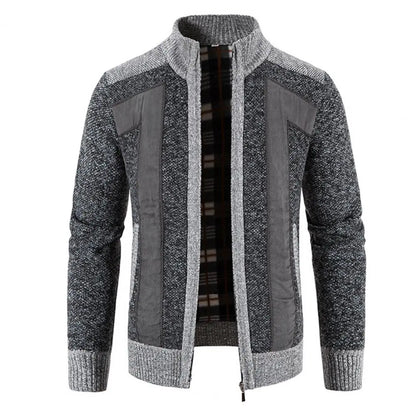 Men Cardigan Knit Patchwork Breathable Thick Long Sleeves