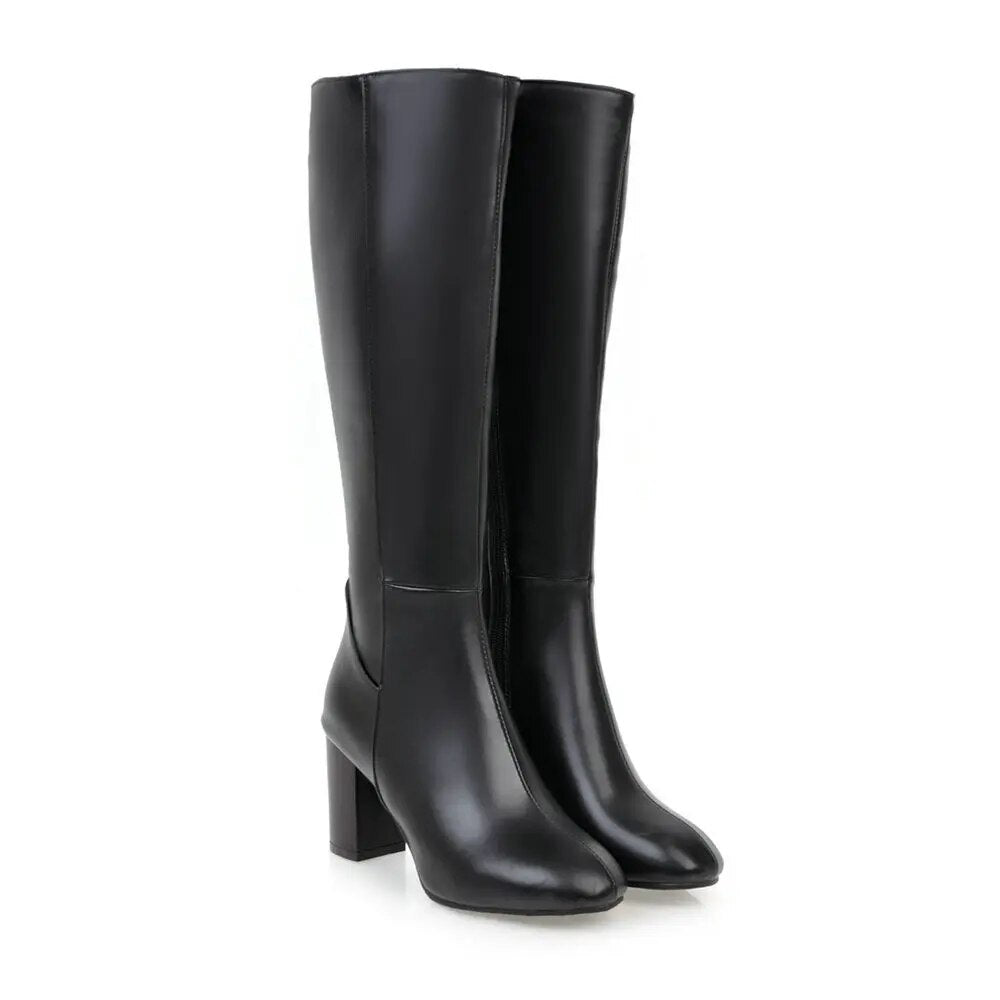 Women Classic High Knee Zipper Boots