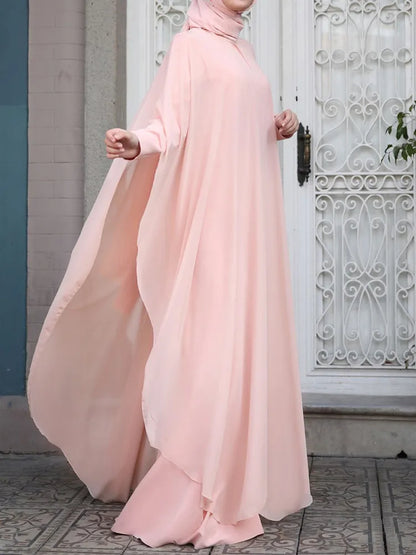 Long Abaya and Hijab 2pcs Long Sleeve Kaftan Dress