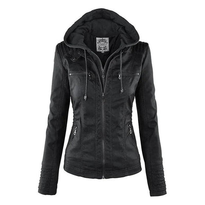 Faux Leather Jacket Women 2022 Hoodies Winter Autumn Motorcycle Jacket Black