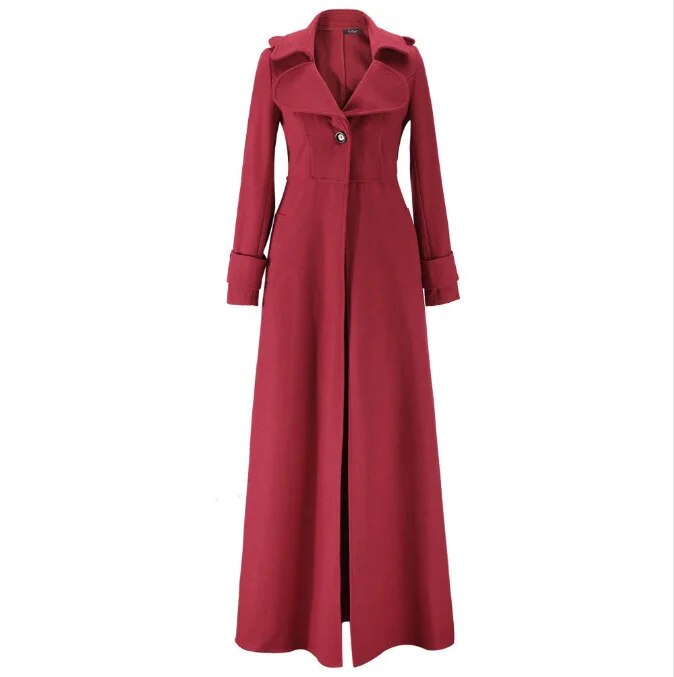 Long Wool Coat Winter Slim Elegant One Button Windbreaker