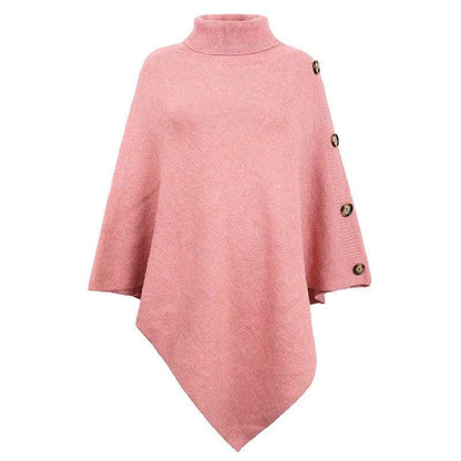 Button Poncho Oversized Turtleneck Jumper Knitwear Sleeve