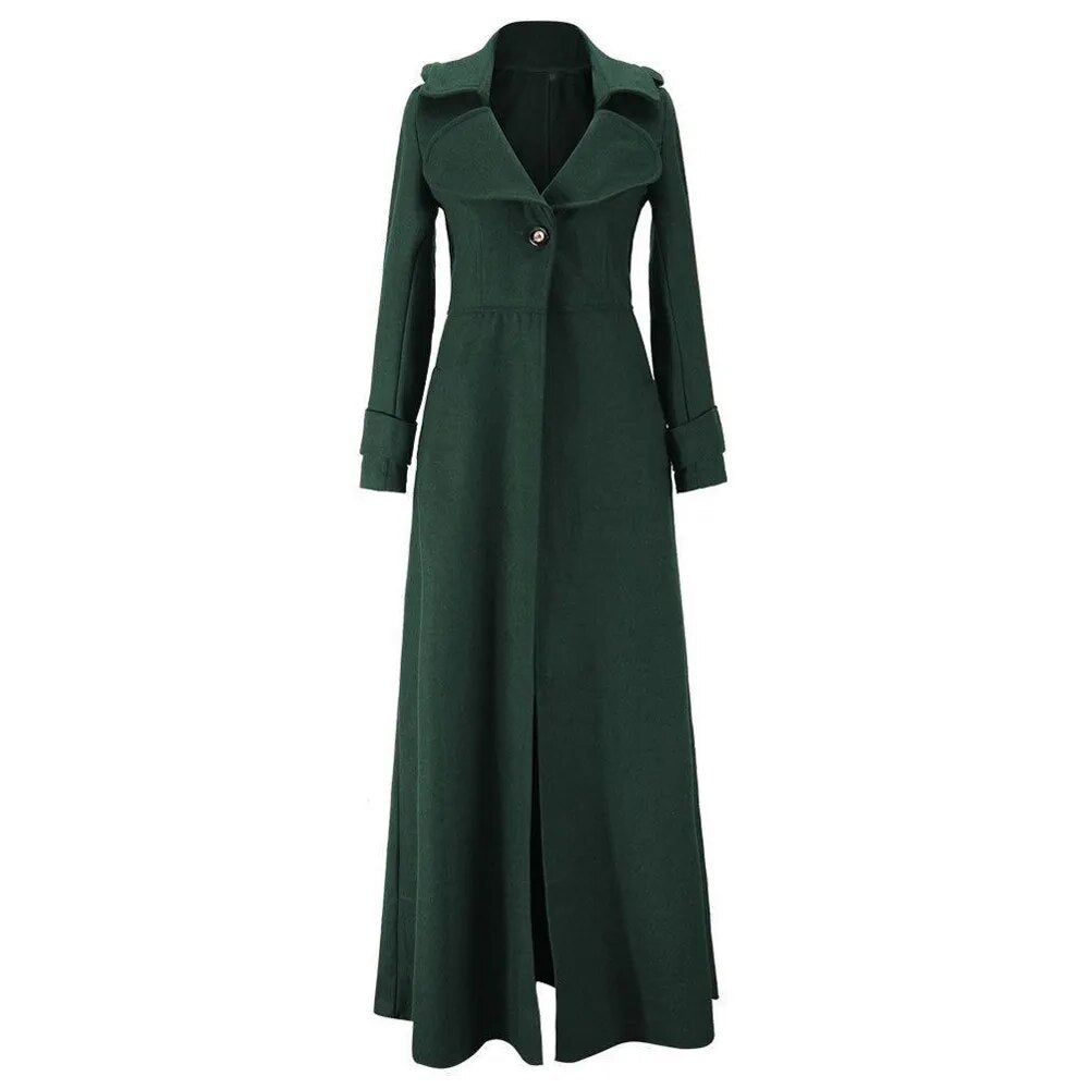 Long Wool Coat Winter Slim Elegant One Button Windbreaker