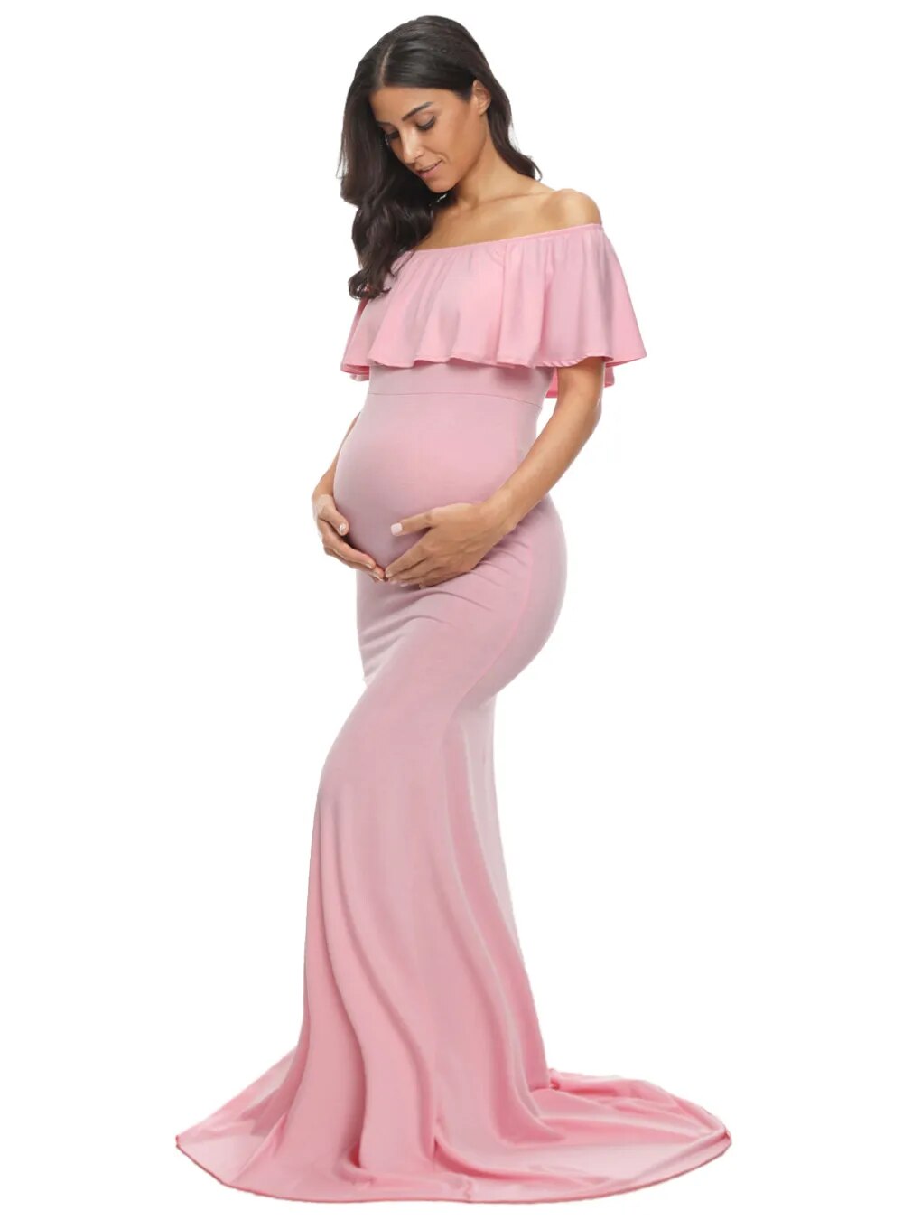 Maternity Elegant Slim Off Shoulder Long Dresses