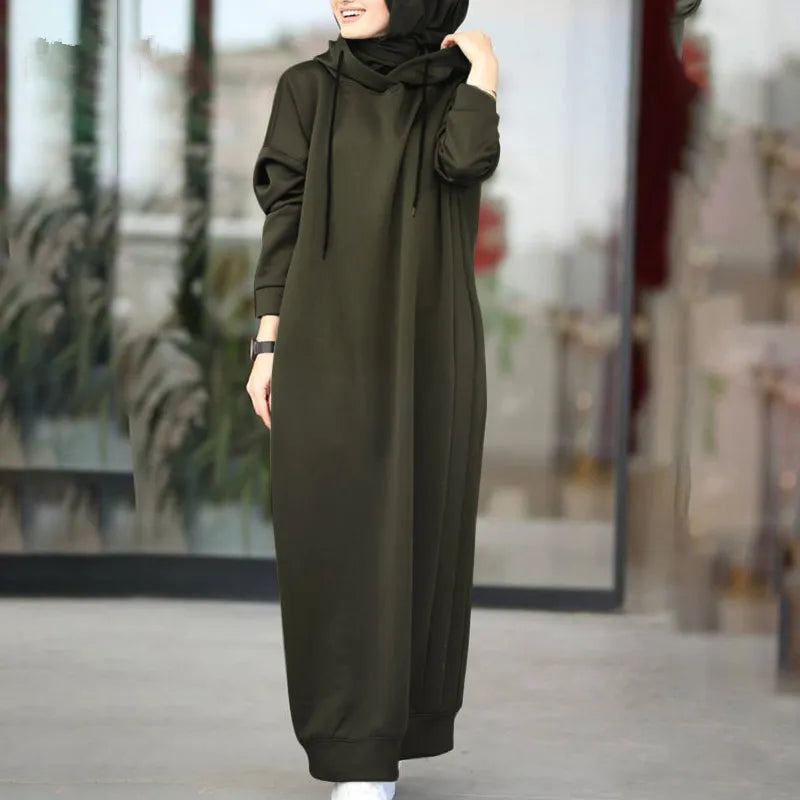 One Piece Hooded Hijab Abaya Loose Long Sleeve Kaftan Turkish Style