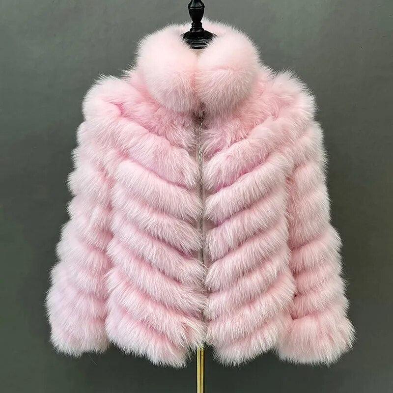 Fox Fur Coat for Women Cardigan Reversible Jacket Bubble Natural Fur