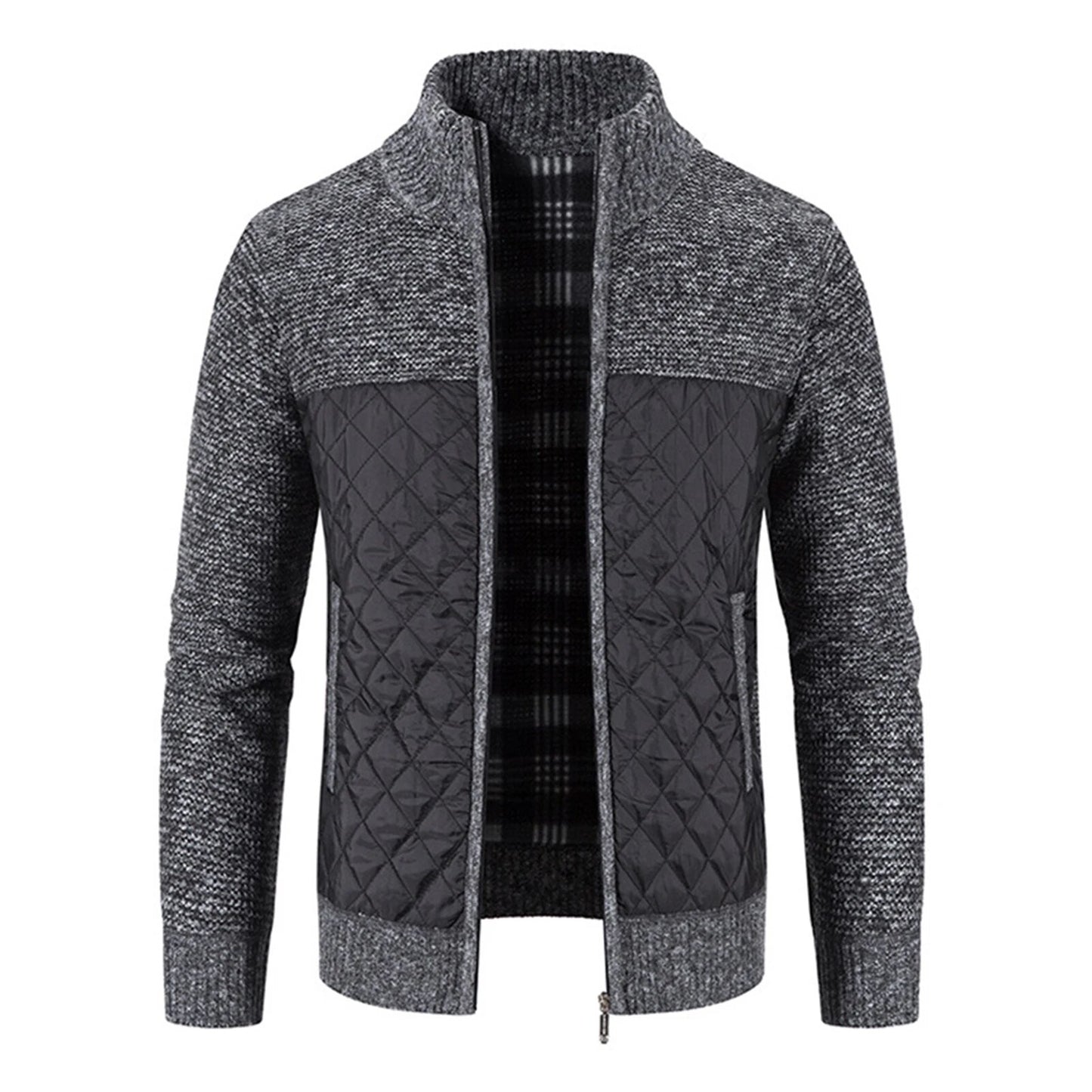 Men Cardigan Knit Patchwork Breathable Thick Long Sleeves