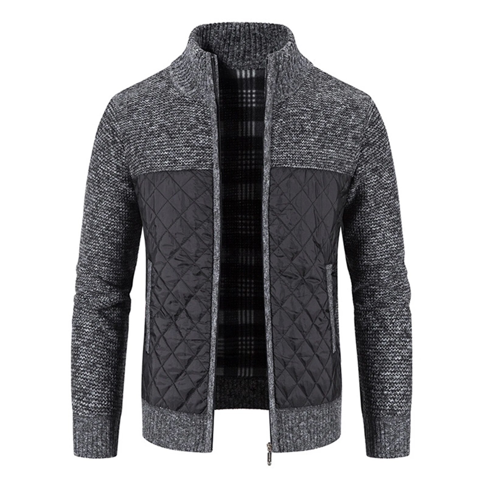 Men Cardigan Knit Patchwork Breathable Thick Long Sleeves