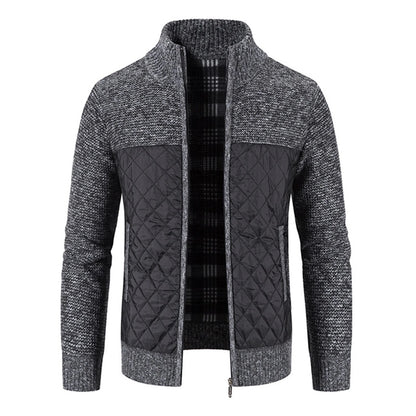 Men Cardigan Knit Patchwork Breathable Thick Long Sleeves