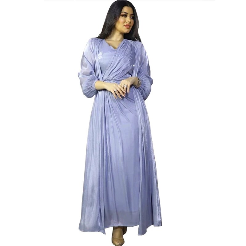 2 Piece Set Silky Satin Kaftan Abaya