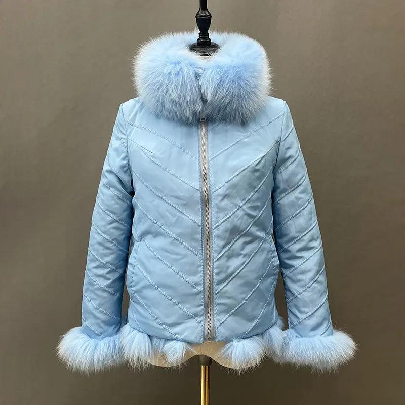 Fox Fur Coat for Women Cardigan Reversible Jacket Bubble Natural Fur