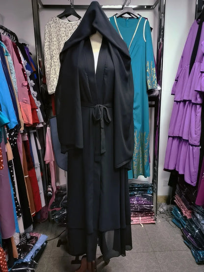 Chiffon Abaya Casual With Belt and Scarf