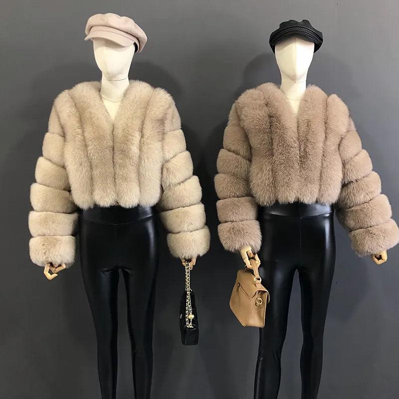 Fox Fur Jacket Short Style Clothing Full Length Sleeve Coat