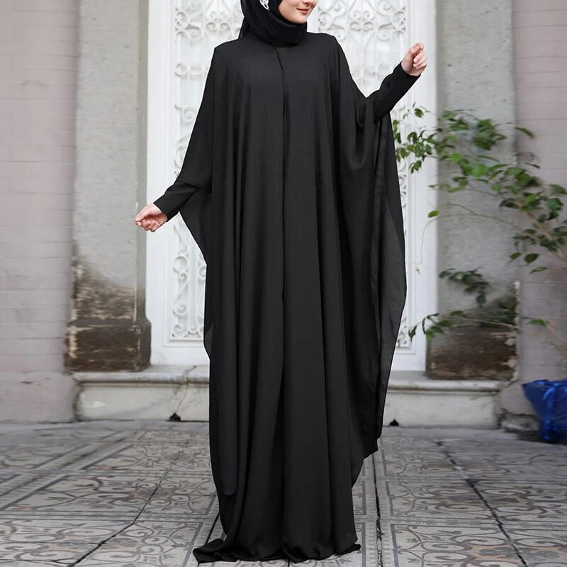 Long Abaya and Hijab 2pcs Long Sleeve Kaftan Dress