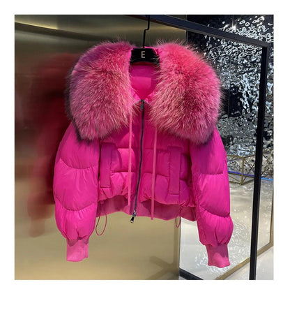 Real Raccoon Fur Collar Short Female Parkas Thick Warm Down Coat