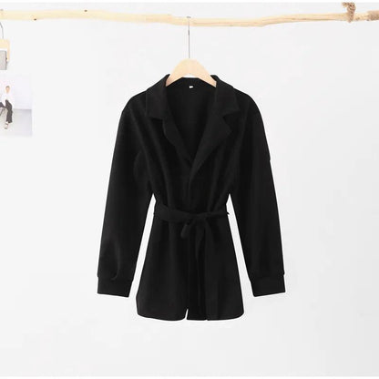 Long Puff Sleeve Clothes Autumn Elegant Belt Coat Women Chic Midi