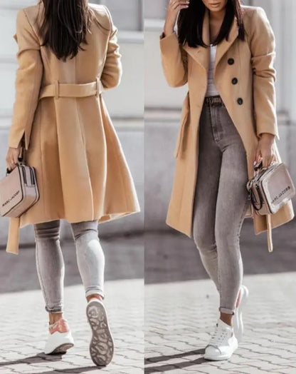 Casual Button Long With Belt winter Coat