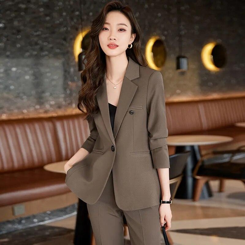 Blue Suits for Fashion Long Sleeve Blazer Chic High Waisted Pants