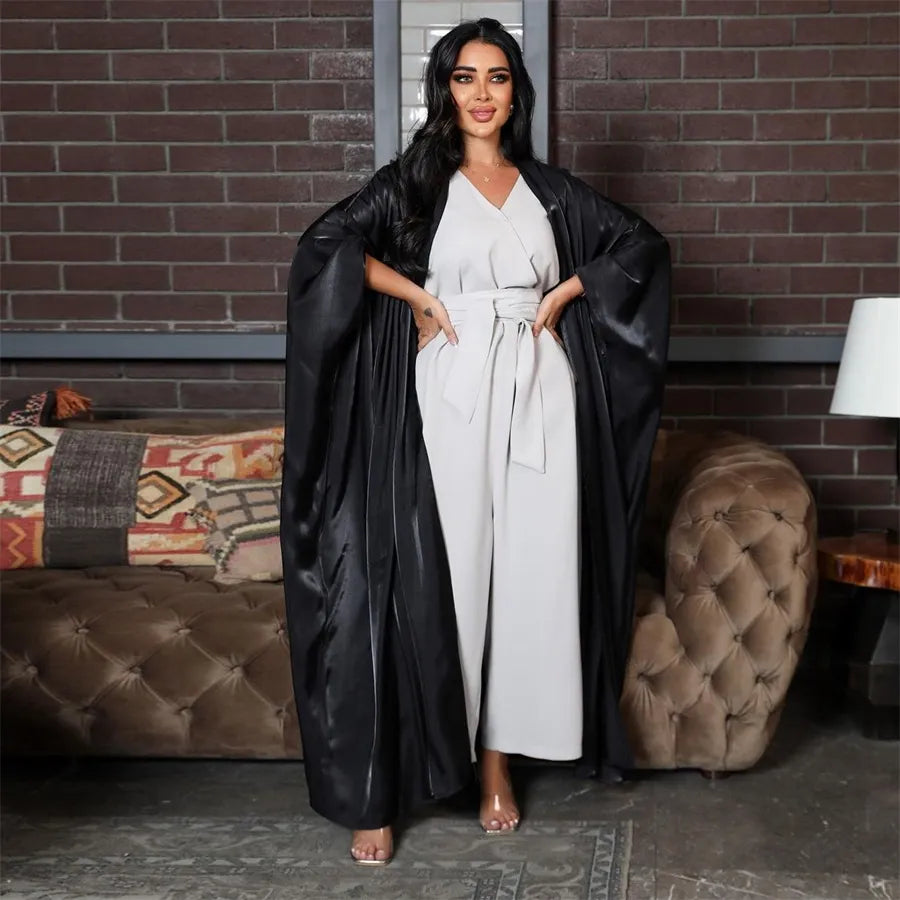 Stunning Modest Moroccan Style Casual Open Abaya Silk Satin