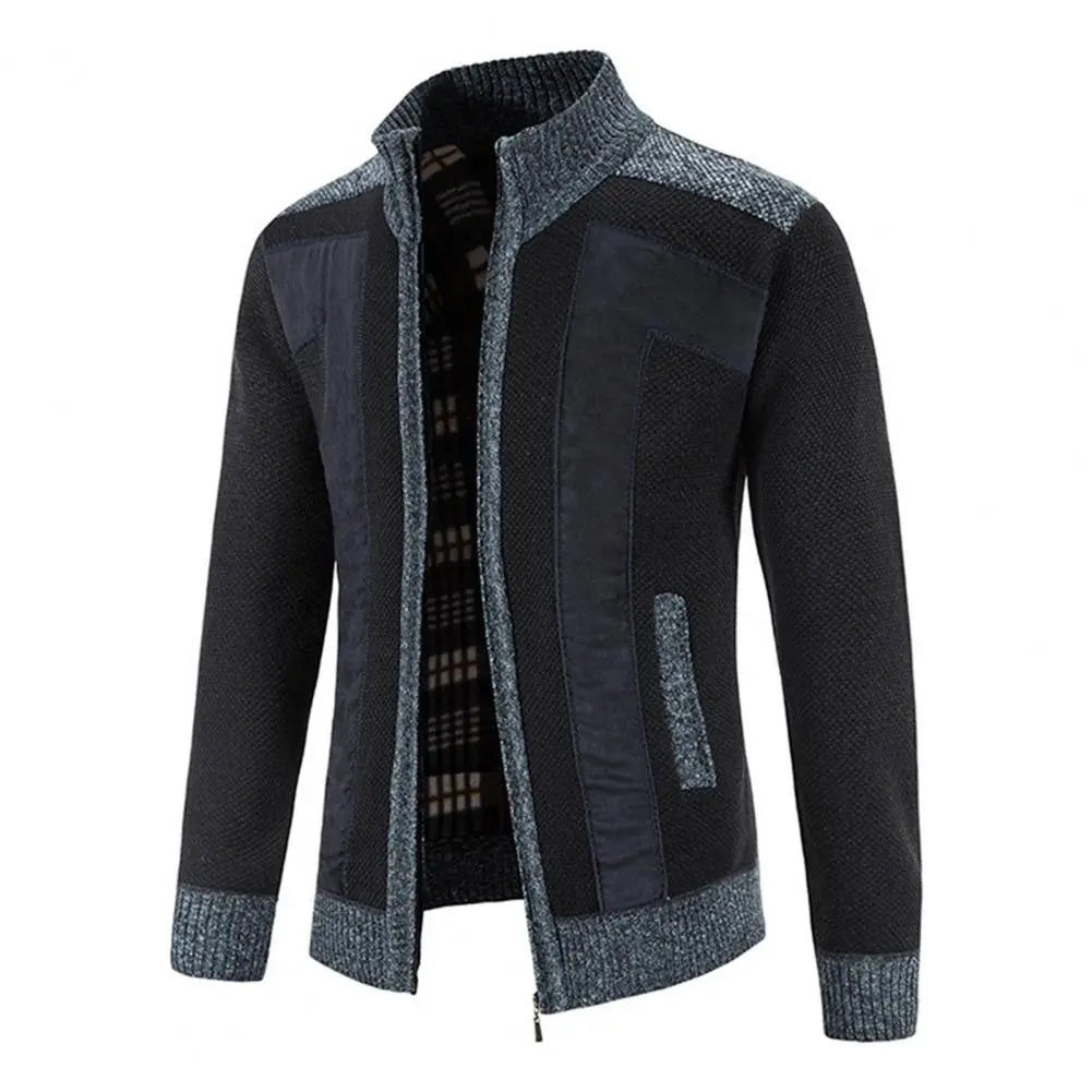 Men Cardigan Knit Patchwork Breathable Thick Long Sleeves