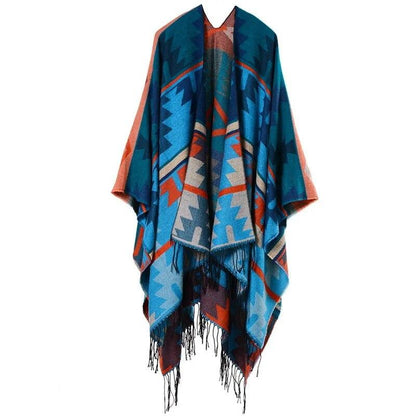 Tassel Cashmere Fork Shawl Poncho