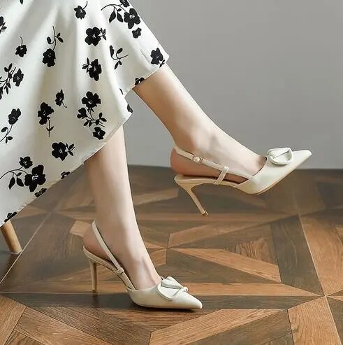 8cm Heels Heart Front Button Ankle Strap Pointy Toe